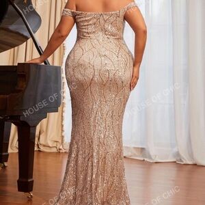SHEIN Champagne Sequined Dress Sz 16 Formal Dress